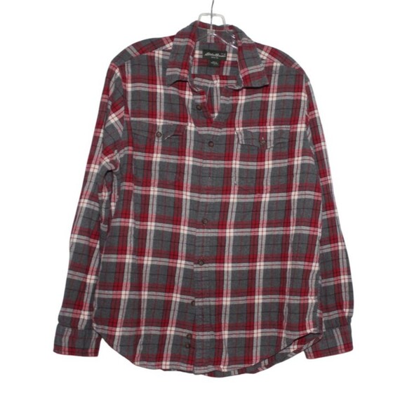 Eddie Bauer Men's Flannel Button Up Shirt Chest Pocket Red & Gray Size L - Picture 2 of 6